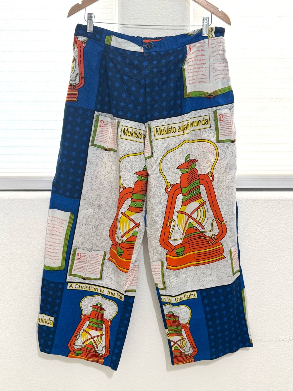 Christian Light Lantern & Open Book Graphic Wide Leg Pants